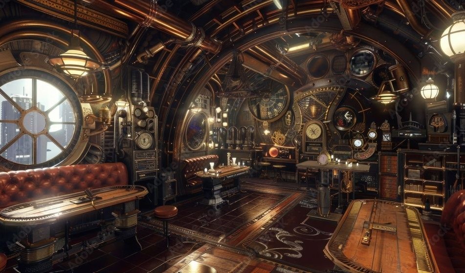 Detailed Steampunk City at Dusk